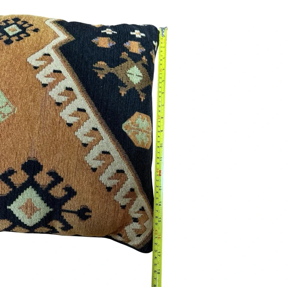 Southwestern Kilim Tapestry Throw Pillow 16x16 Geometric Boho Aztec Brown Black